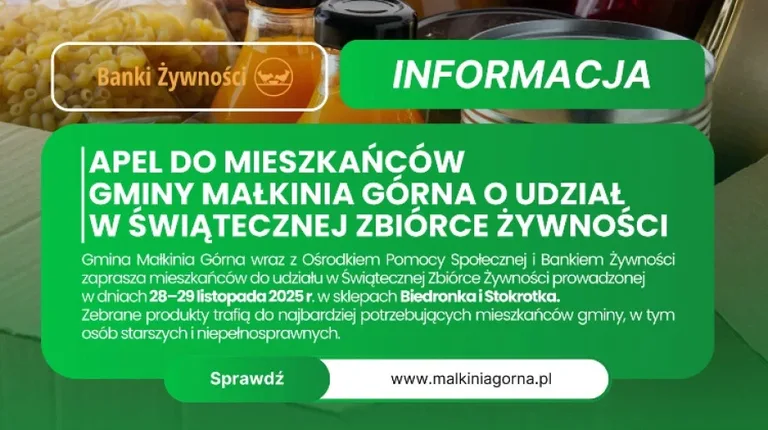 Dołącz do Świątecznej Zbiórki Żywności w Małkini Górnej