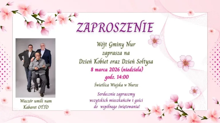 Zaproszenie na Dzień Kobiet i Dzień Sołtysa w Gminie Nur