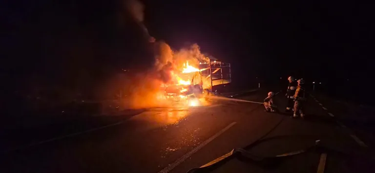 Pożar samochodu dostawczego na drodze w pobliżu Gniazdowa gm. Stary Lubotyń (zdjęcia)