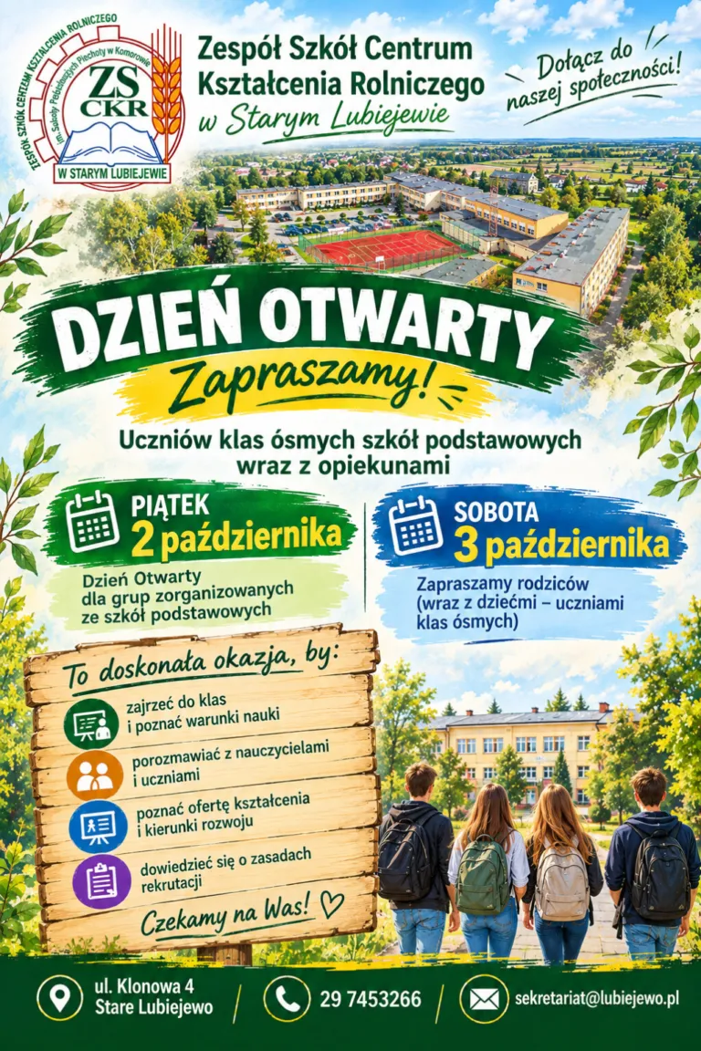 Poznaj naszą szkołę od środka! Zapraszamy na Dzień Otwarty w Zespole Szkół CKR w Starym Lubiejewie