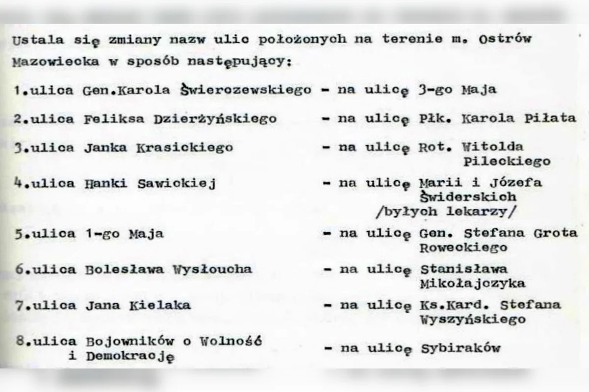 Miasto chce zmienić nazwę jednej z najważniejszych ulic w Ostrowi Mazowieckiej