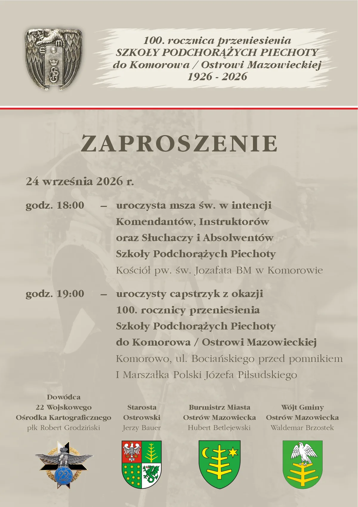 Setna rocznica przeniesienia Szkoły Podchorążych Piechoty do Komorowa. Uroczystości już 24 września