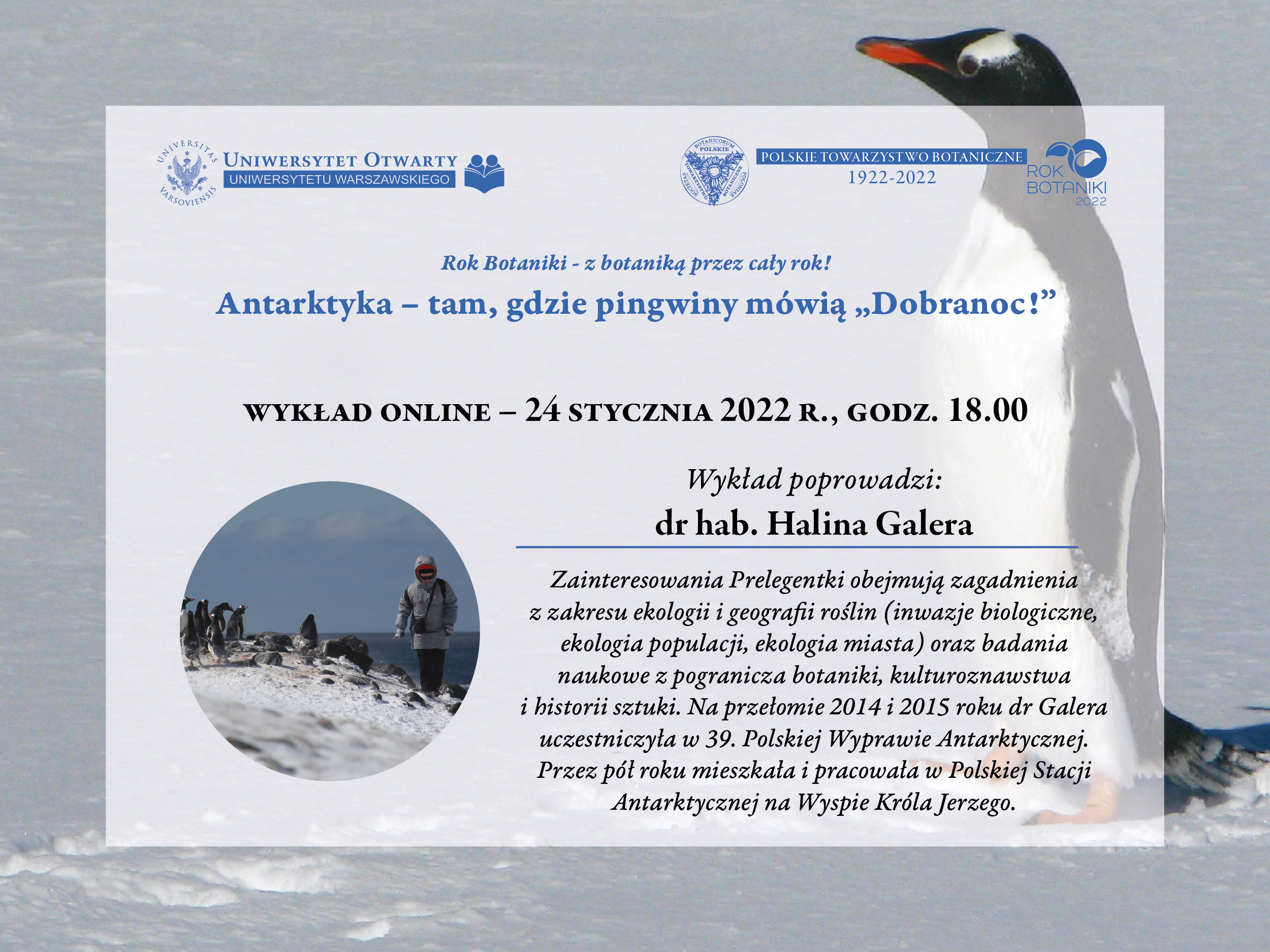 Webinarium „Antarktyka – tam, gdzie pingwiny mówią «Dobranoc!»”, 24 stycznia 2022 r.