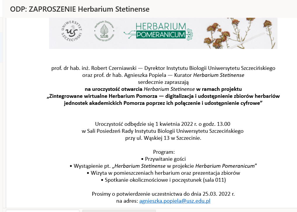 Uroczystość otwarcia Herbarium Stetinense w ramach projektu „Herbarium Pomeranicum”