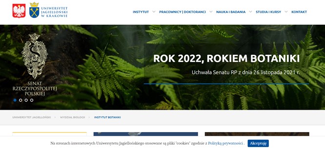 Zamieszczenie logo Roku Botaniki 2022 na stronie internetowej Instytutu Botaniki UJ