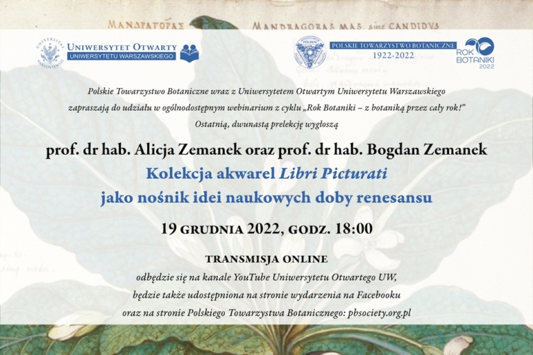 Webinarium „Kolekcja akwarel Libri Picturati jako nośnik idei naukowych doby renesansu”, 19 grudnia 2022 r.