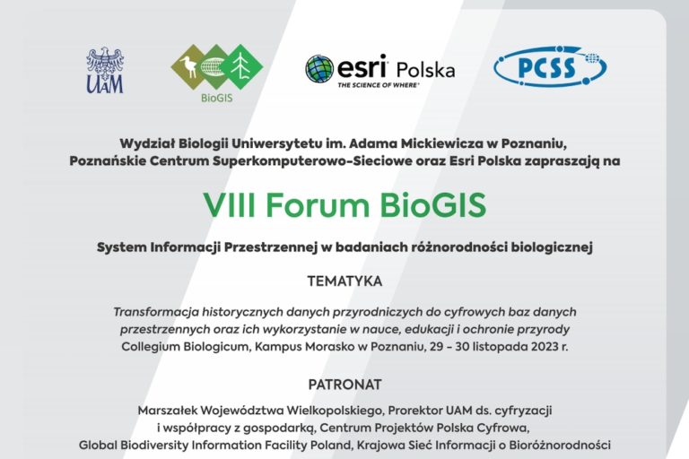 VII Forum BioGIS – System Informacji Przestrzennej w badaniach różnorodności biologicznej, 29-30 listopada 2023 r., Poznań