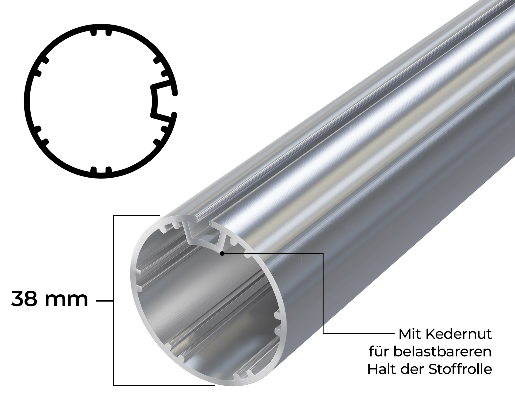 38 mm Aluminium-Welle mit Kedernut