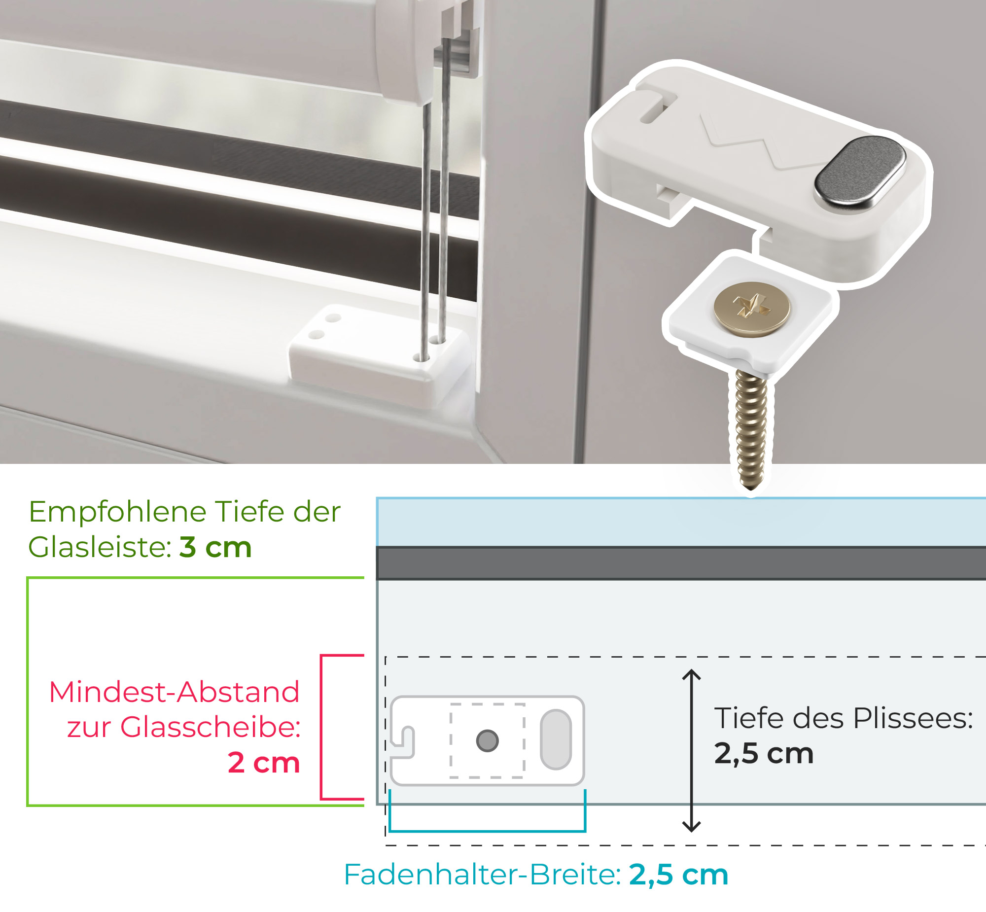 Anschrauben in der Glasleiste mit Magnet-System