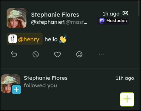 Message from account "Stephanie Flores" with just the word "hello".
