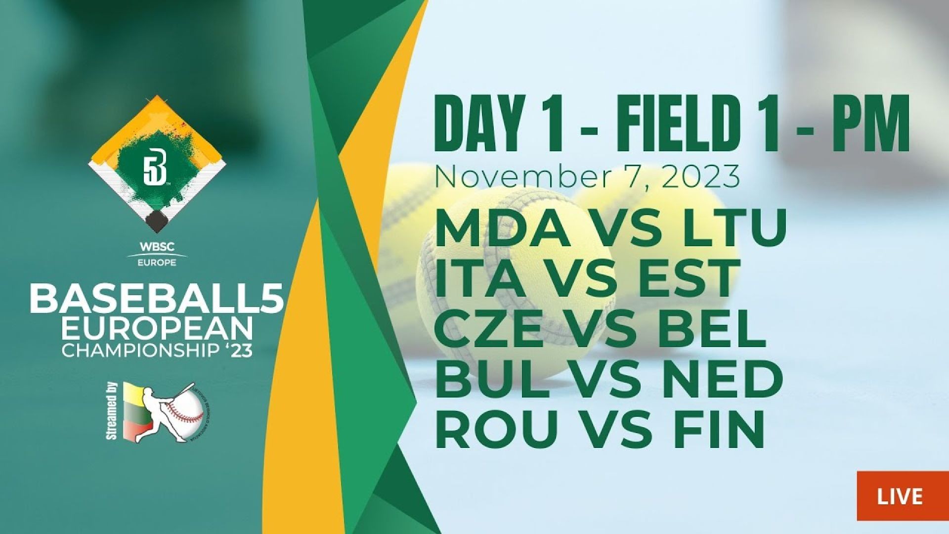 Field 1 - Day 1: Baseball5 European Championship 2023