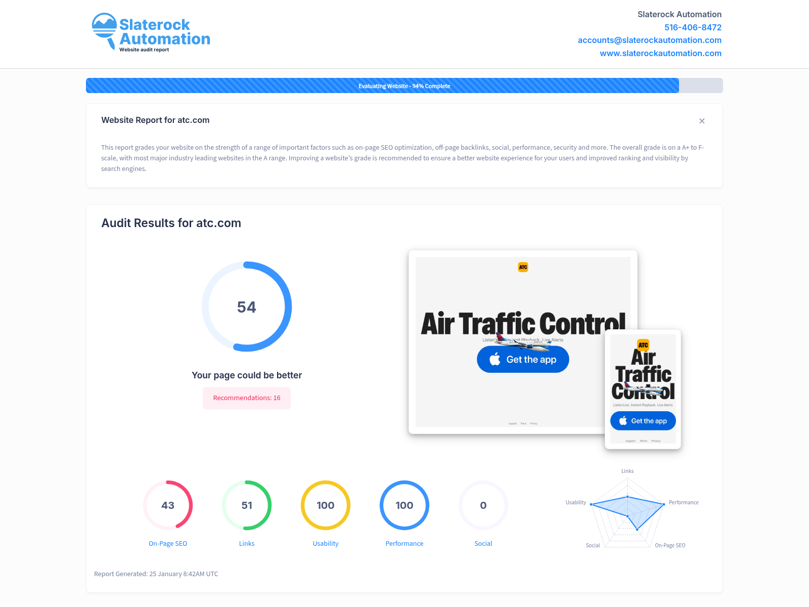 Screenshot of ATC's website audit showcasing its top-rated customer satisfaction and stellar service offerings in Tulsa.