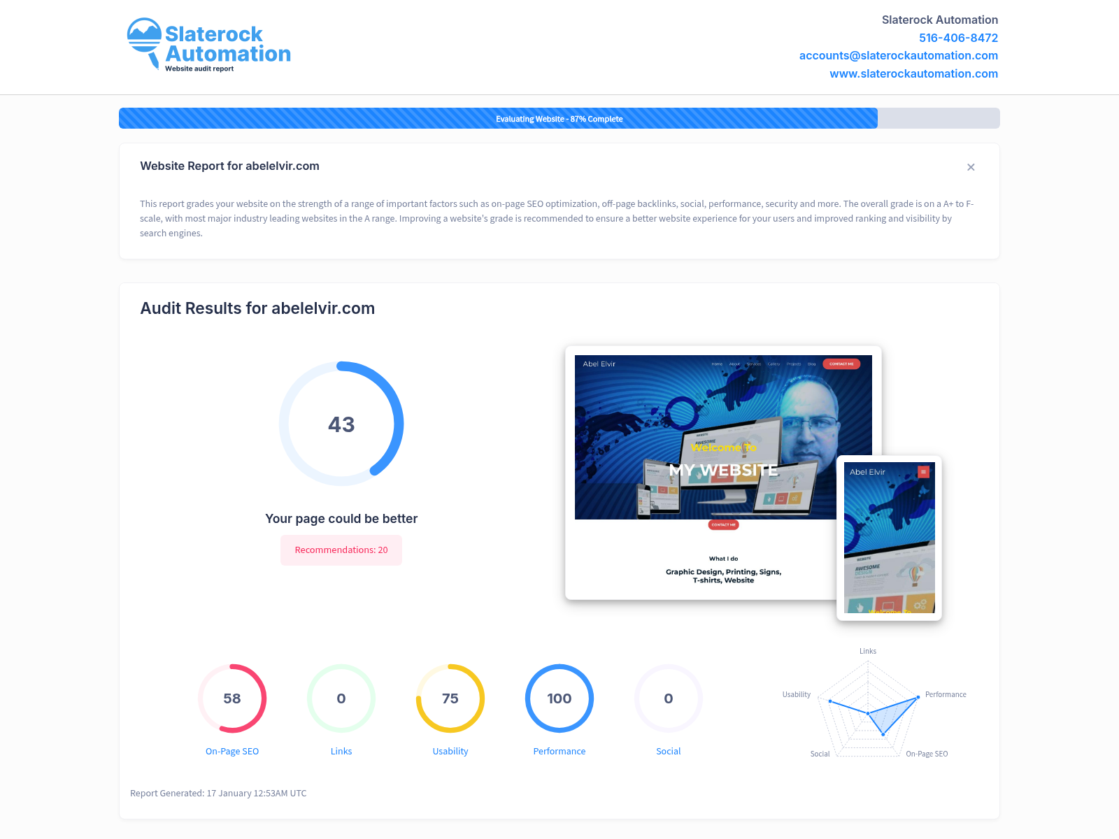 Screenshot showcasing Abelelvir's branding services and high-quality materials used in their projects.