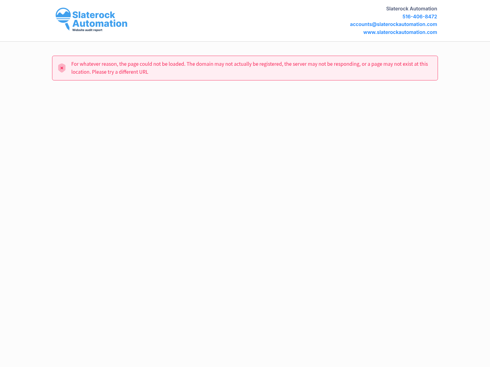 Website audit showing the performance and optimization metrics of CC Transaction Services.