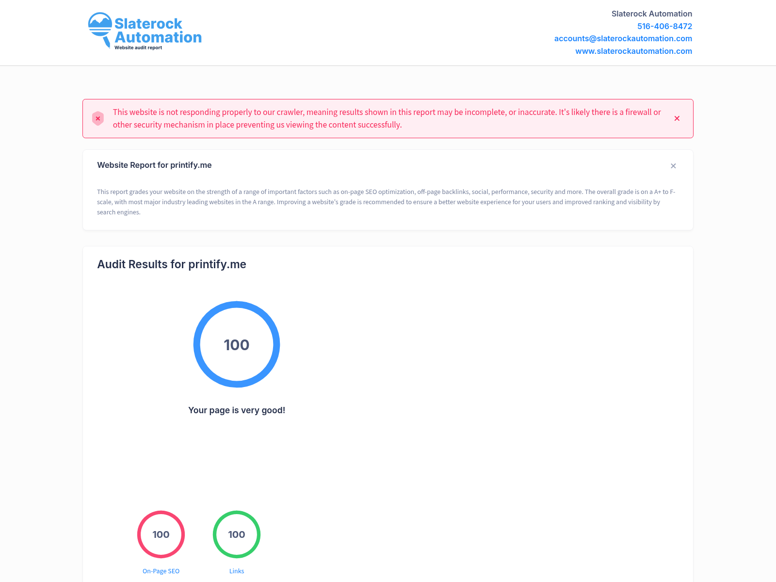 Screenshot of Da Pop Shop Printify website audit showcasing high-quality printing services.