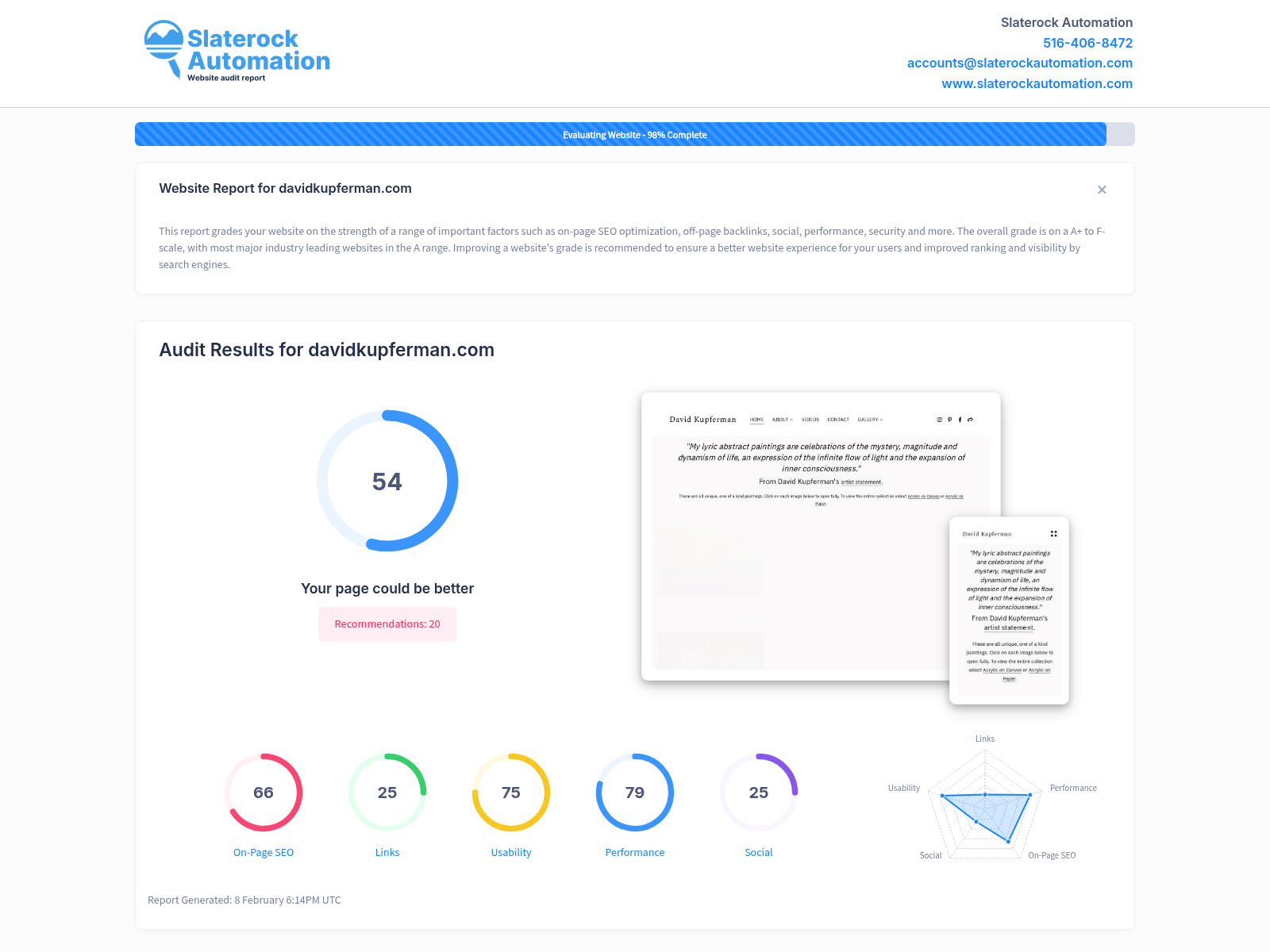 Screenshot of David Kupferman's online art gallery showcasing acrylic paintings.