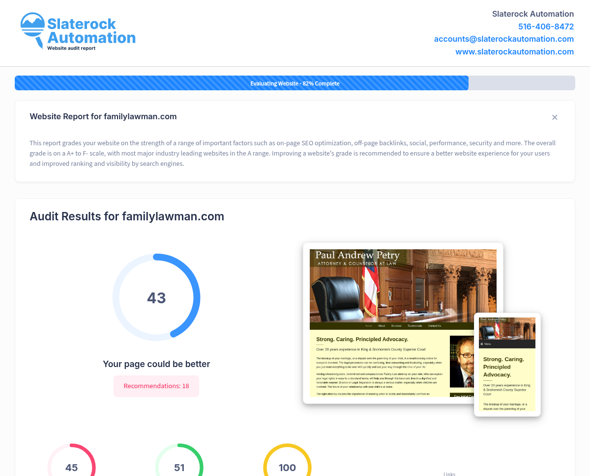 Screenshot of Family Law Man's website showcasing services in family law, including divorce and child custody support.