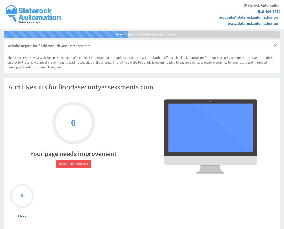 Screenshot of a comprehensive security assessment report from Florida Security Assessments.