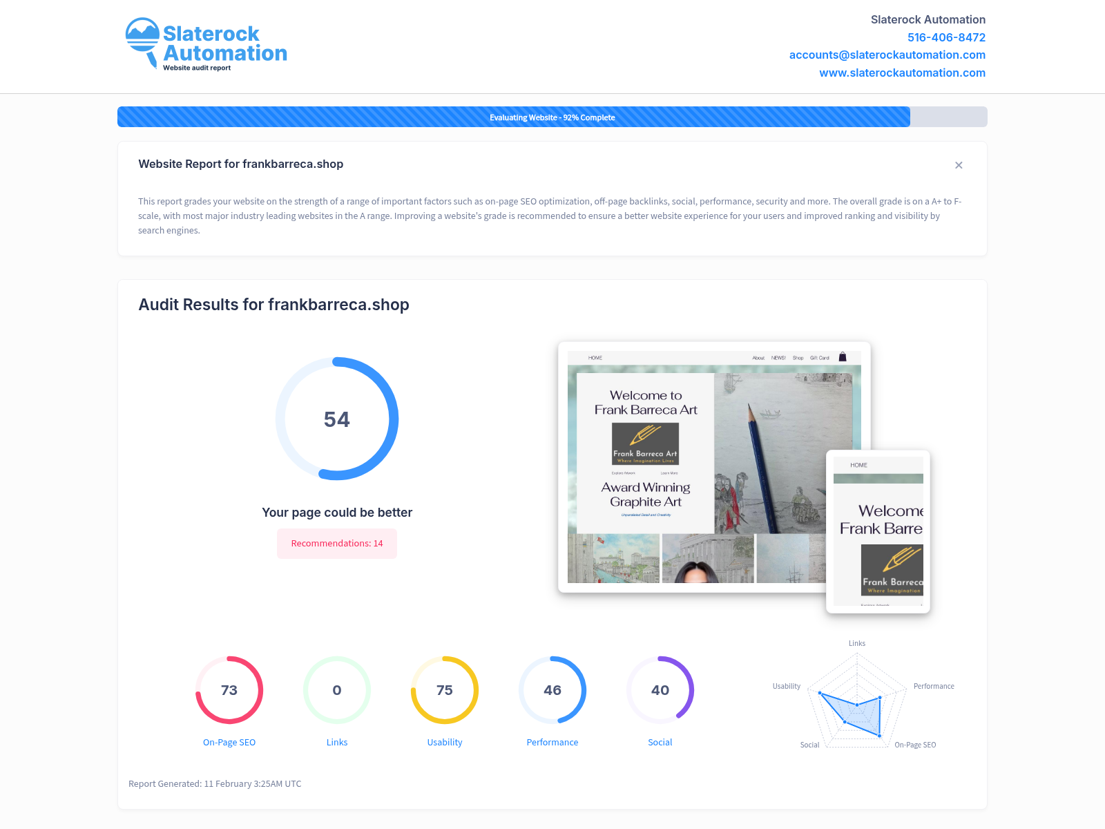 Screenshot of Frank Barreca's website showcasing his award-winning graphite art and collection of limited edition prints.
