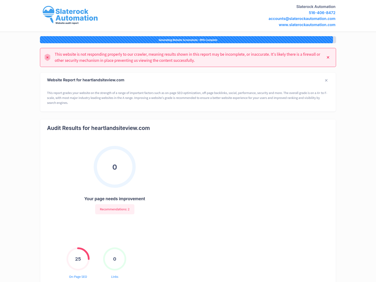 Screenshot of Heartland SiteView website audit showcasing aerial documentation services for construction projects.