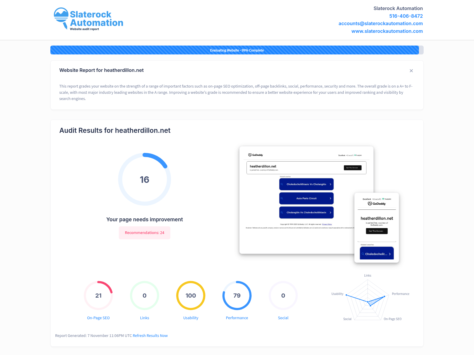 Screenshot of Heather Dillon's website audit showcasing her outstanding service and client satisfaction in Maricopa, Arizona.