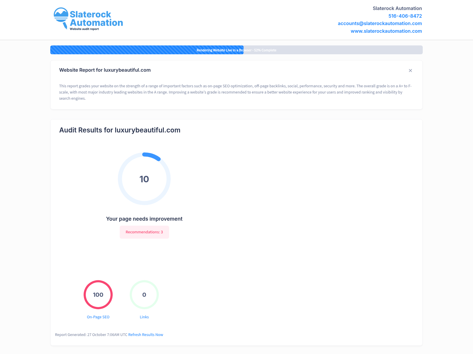 Luxury Beautiful website audit screenshot showing clean design and user-friendly navigation.