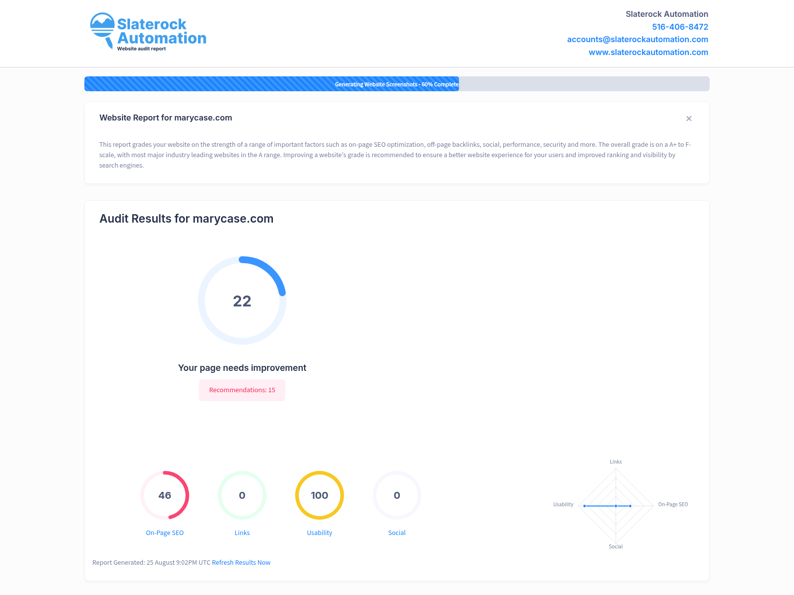 Screenshot of a comprehensive website audit showcasing Mary Case's real estate services in Westchester.