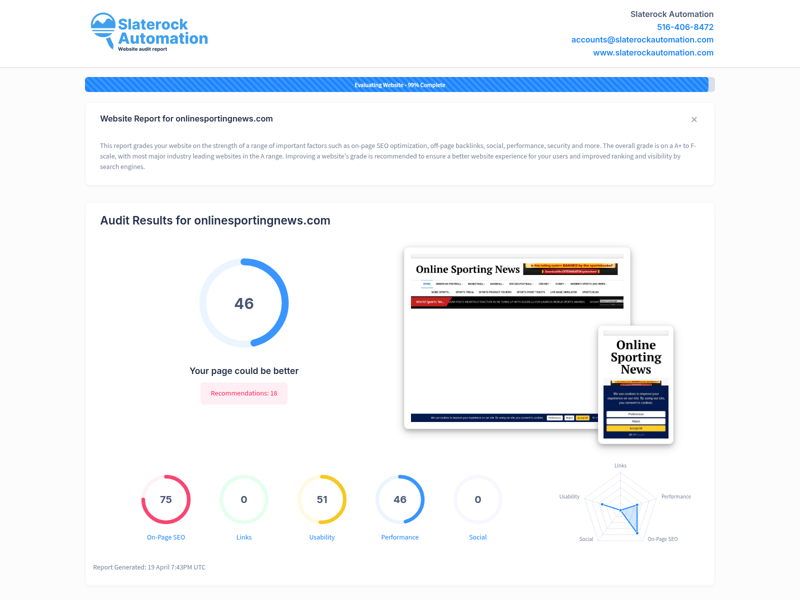 Screenshot of Online Sporting News website showcasing latest sports updates and available sports accessories.