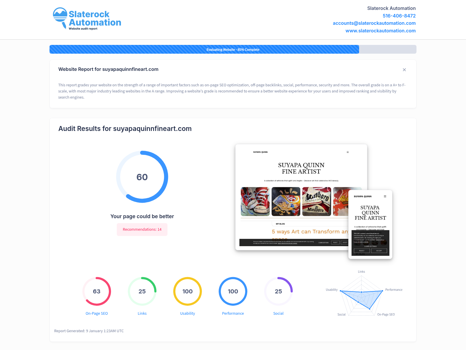 Screenshot of Suyapa Quinn Fine Art website showcasing art pieces and visitor testimonials.