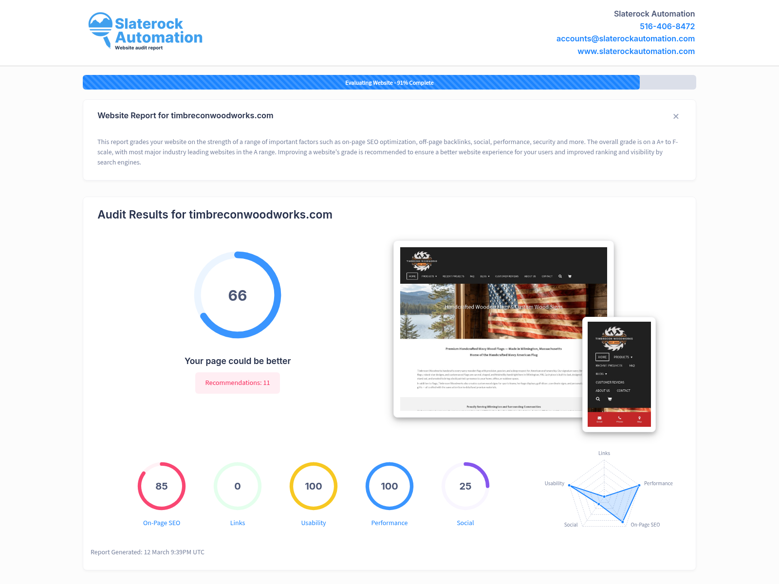 Screenshot showcasing Timbre Con Woodworks' handcrafted wooden flags and custom wood signs.