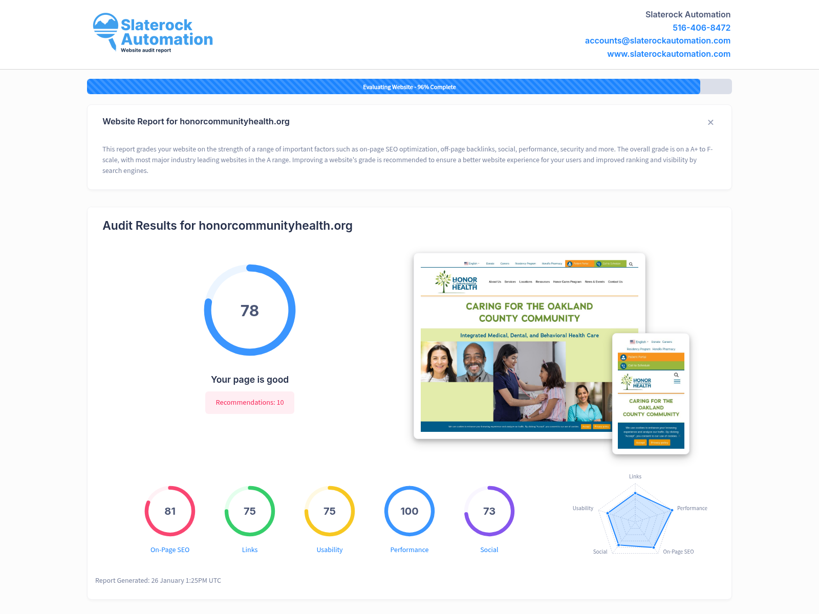 Screenshot of the Honor Community Health website showing the range of healthcare services offered in Broward County.