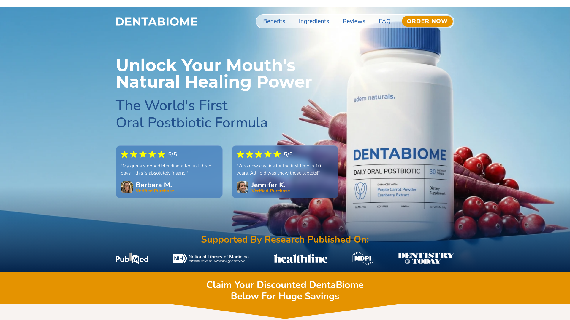DentaBiome oral postbiotic supplement page